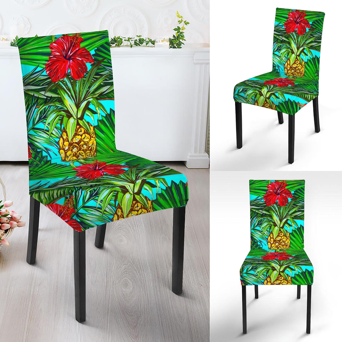 Pineapple Hibiscus Hawaii Pattern Print Dining Chair Slipcover