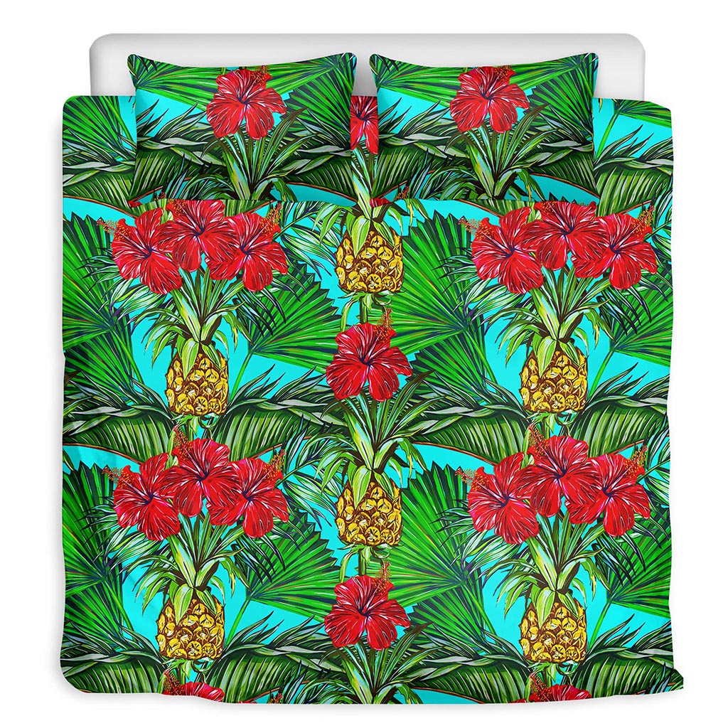 Pineapple Hibiscus Hawaii Pattern Print Duvet Cover Bedding Set