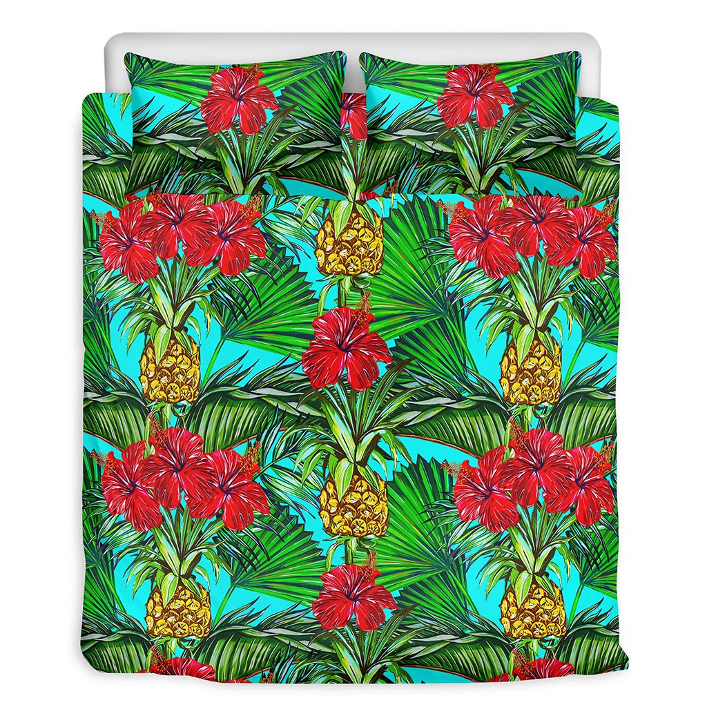Pineapple Hibiscus Hawaii Pattern Print Duvet Cover Bedding Set