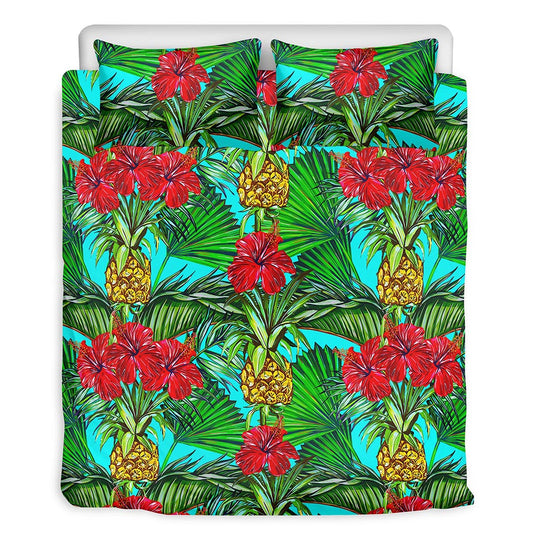 Pineapple Hibiscus Hawaii Pattern Print Duvet Cover Bedding Set