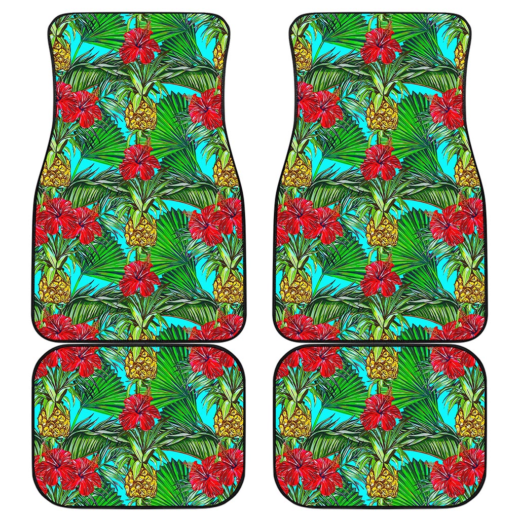 Pineapple Hibiscus Hawaii Pattern Print Front and Back Car Floor Mats