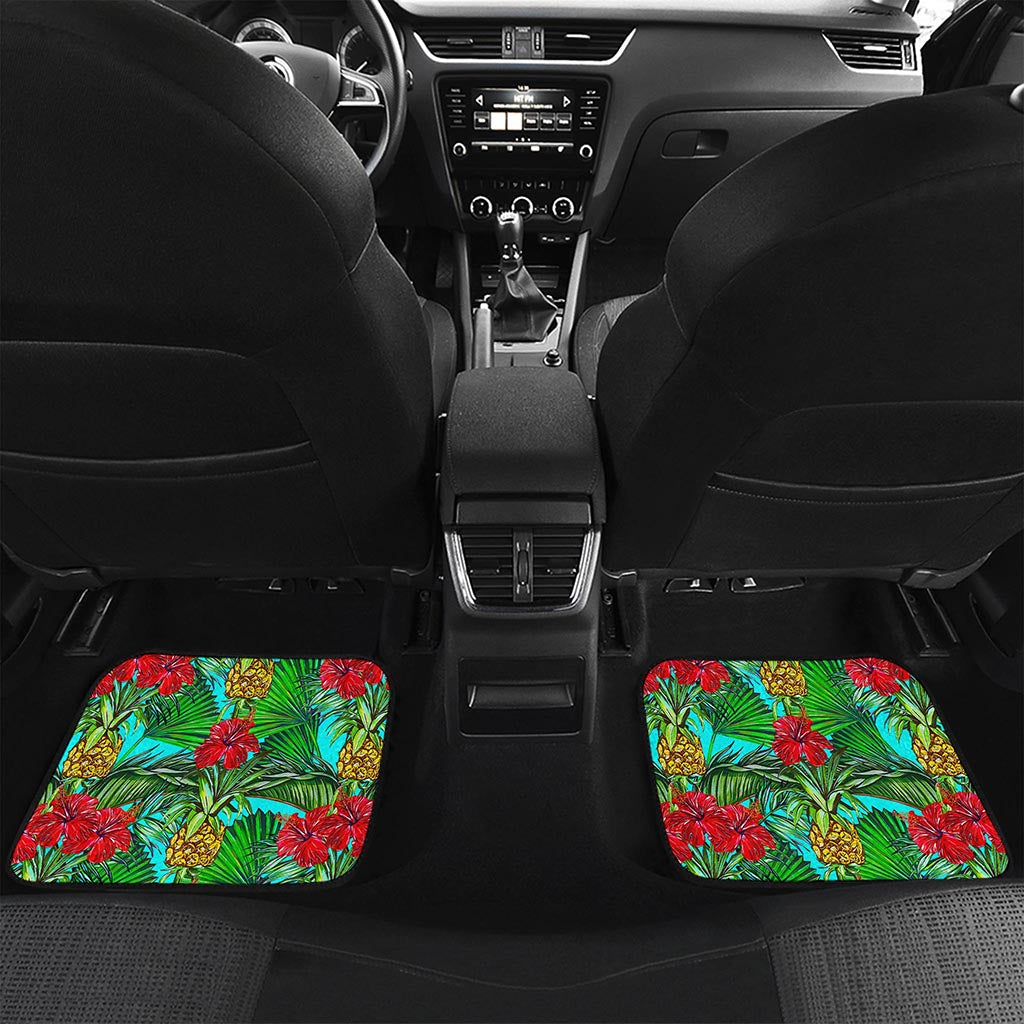Pineapple Hibiscus Hawaii Pattern Print Front and Back Car Floor Mats