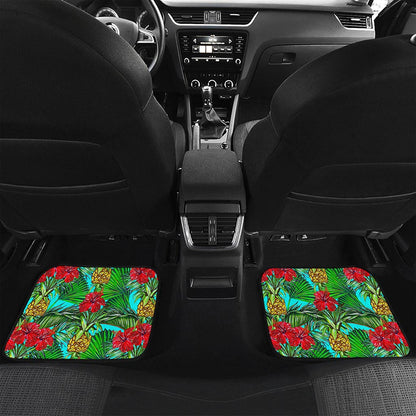 Pineapple Hibiscus Hawaii Pattern Print Front and Back Car Floor Mats