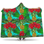 Pineapple Hibiscus Hawaii Pattern Print Hooded Blanket
