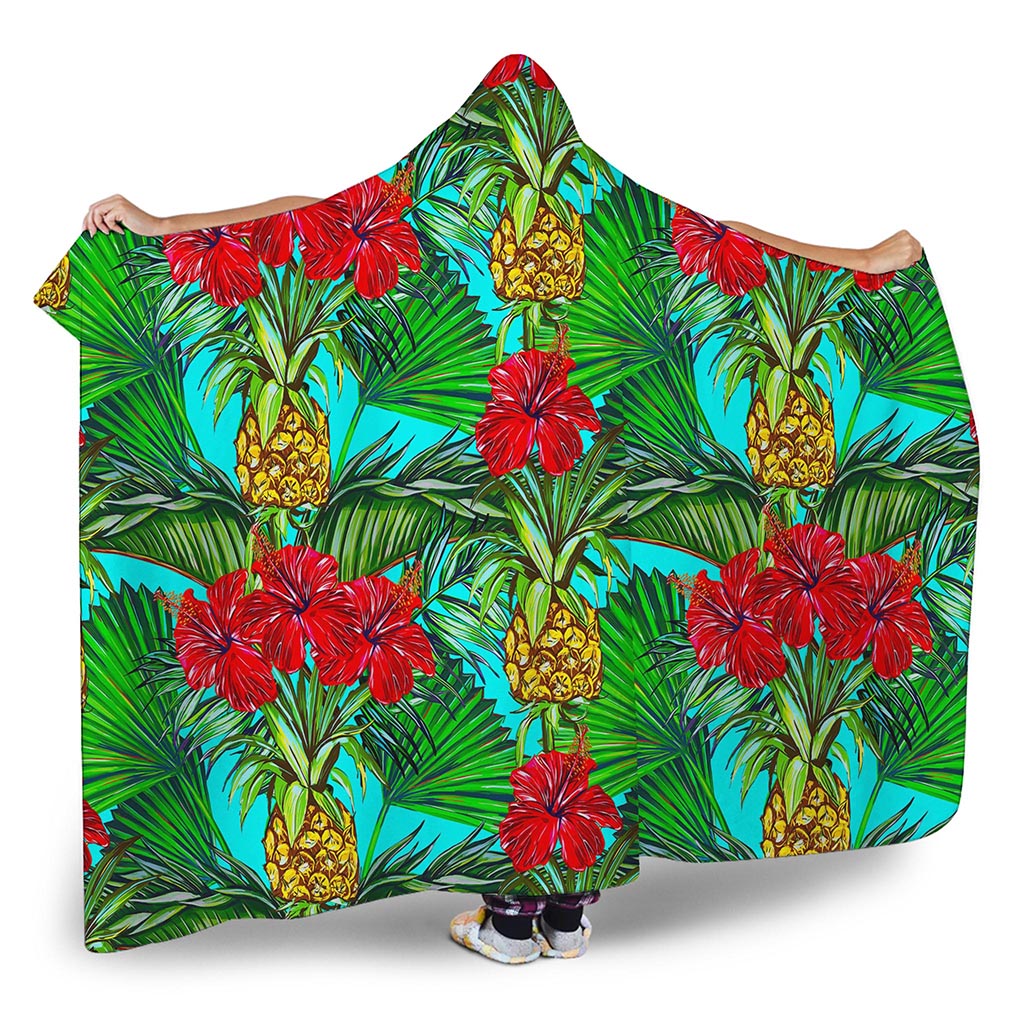 Pineapple Hibiscus Hawaii Pattern Print Hooded Blanket