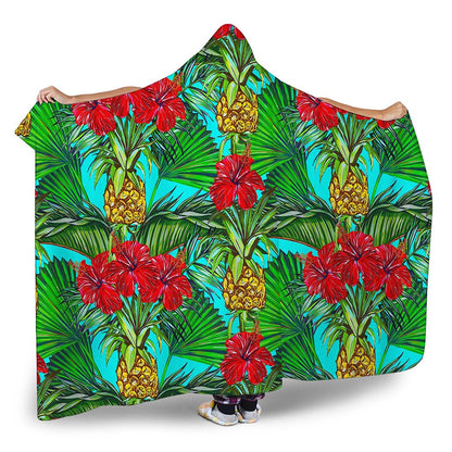 Pineapple Hibiscus Hawaii Pattern Print Hooded Blanket