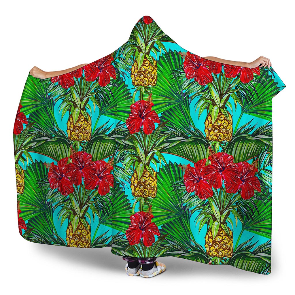 Pineapple Hibiscus Hawaii Pattern Print Hooded Blanket