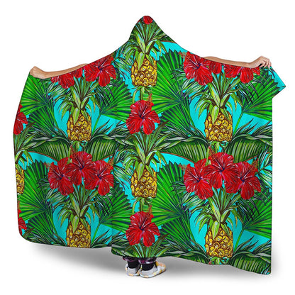 Pineapple Hibiscus Hawaii Pattern Print Hooded Blanket