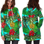 Pineapple Hibiscus Hawaii Pattern Print Hoodie Dress GearFrost
