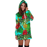 Pineapple Hibiscus Hawaii Pattern Print Hoodie Dress GearFrost