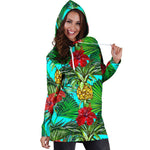 Pineapple Hibiscus Hawaii Pattern Print Hoodie Dress GearFrost