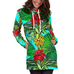Pineapple Hibiscus Hawaii Pattern Print Hoodie Dress GearFrost