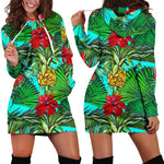 Pineapple Hibiscus Hawaii Pattern Print Hoodie Dress GearFrost