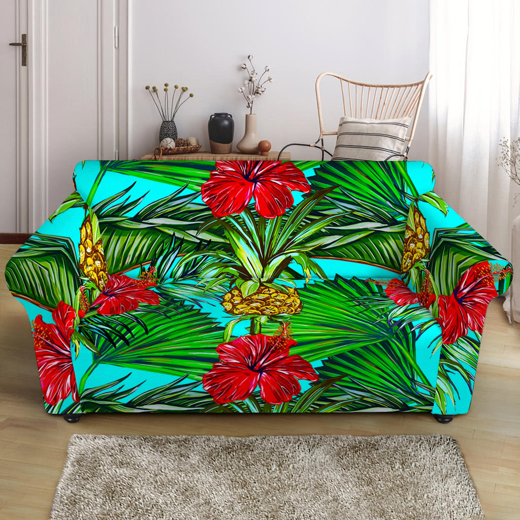 Pineapple Hibiscus Hawaii Pattern Print Loveseat Slipcover