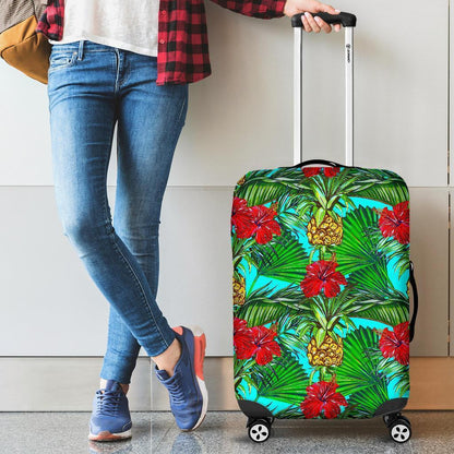 Pineapple Hibiscus Hawaii Pattern Print Luggage Cover GearFrost