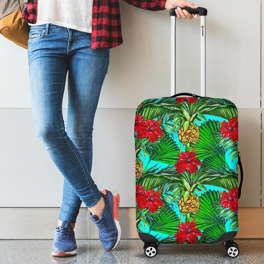 Pineapple Hibiscus Hawaii Pattern Print Luggage Cover GearFrost