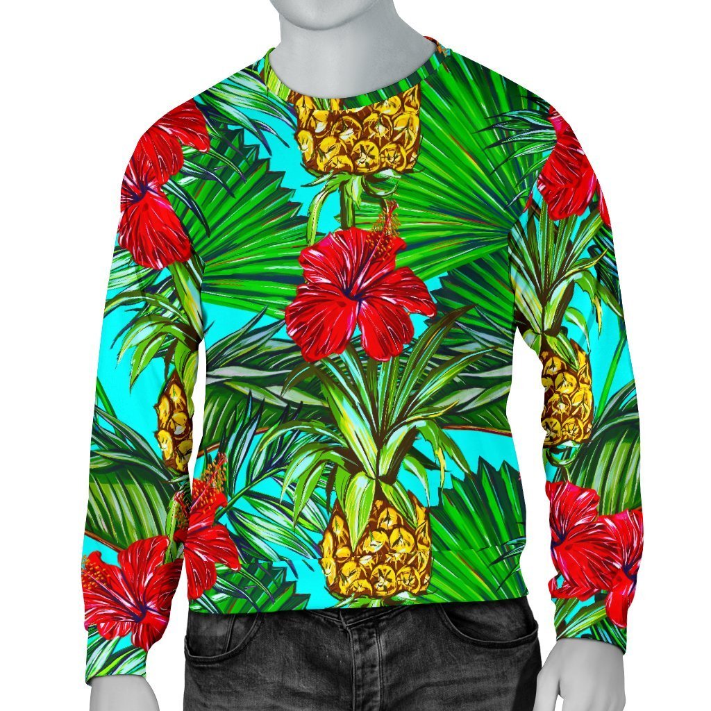 Pineapple Hibiscus Hawaii Pattern Print Men's Crewneck Sweatshirt GearFrost