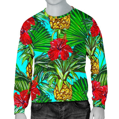 Pineapple Hibiscus Hawaii Pattern Print Men's Crewneck Sweatshirt GearFrost