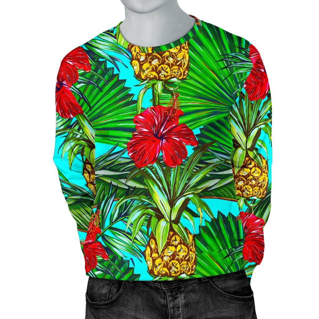 Pineapple Hibiscus Hawaii Pattern Print Men's Crewneck Sweatshirt GearFrost