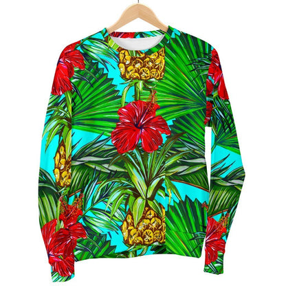Pineapple Hibiscus Hawaii Pattern Print Men's Crewneck Sweatshirt GearFrost