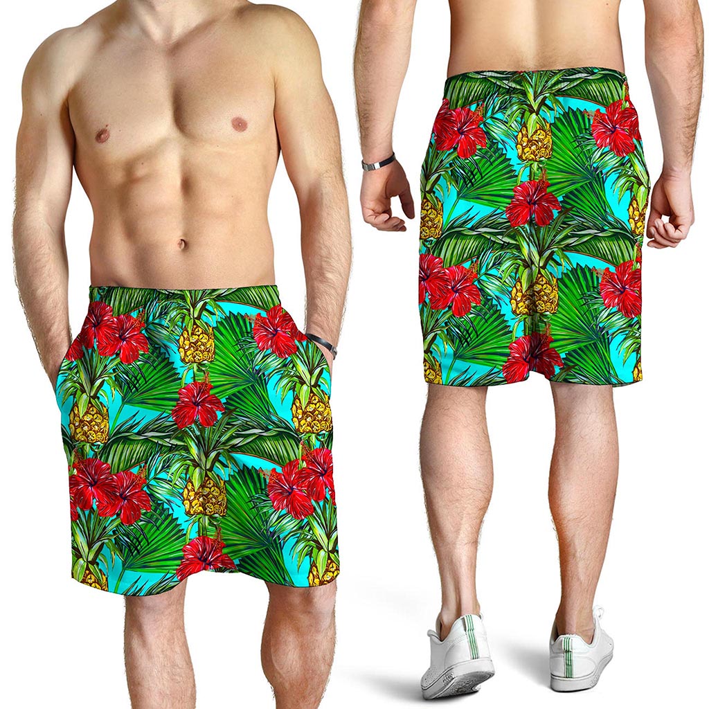 Pineapple Hibiscus Hawaii Pattern Print Men's Shorts