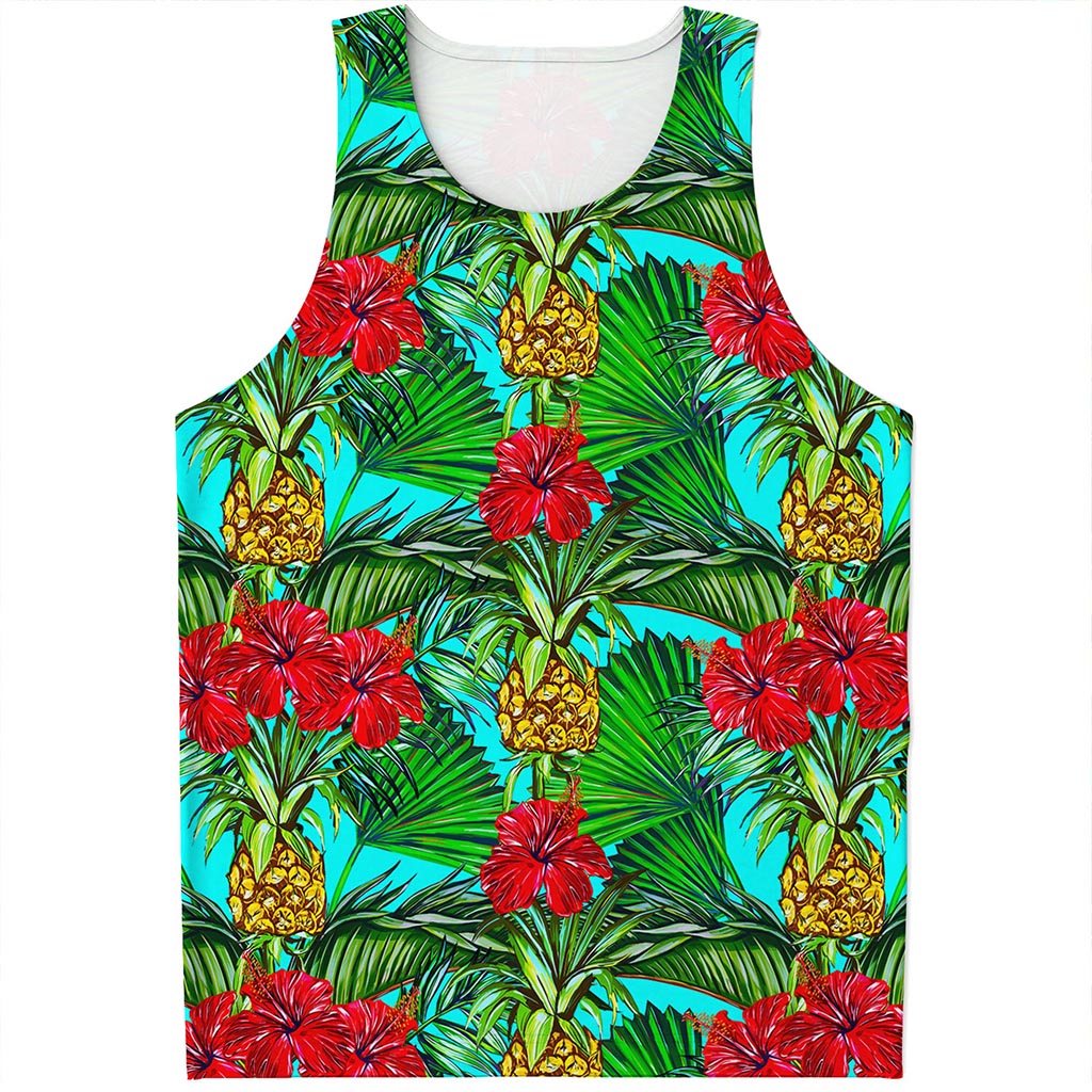 Pineapple Hibiscus Hawaii Pattern Print Men's Tank Top