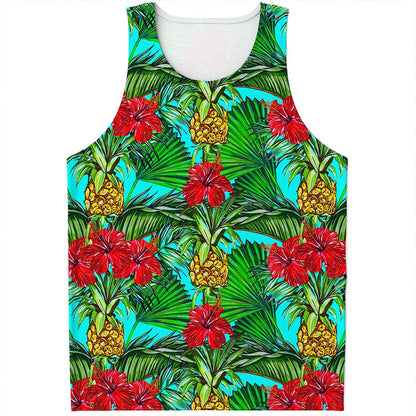 Pineapple Hibiscus Hawaii Pattern Print Men's Tank Top