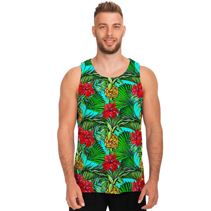Pineapple Hibiscus Hawaii Pattern Print Men's Tank Top