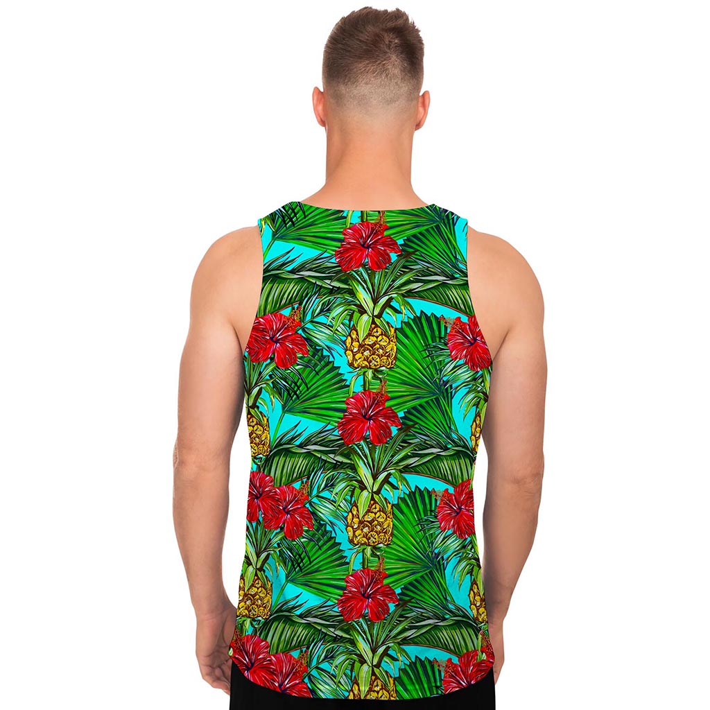 Pineapple Hibiscus Hawaii Pattern Print Men's Tank Top