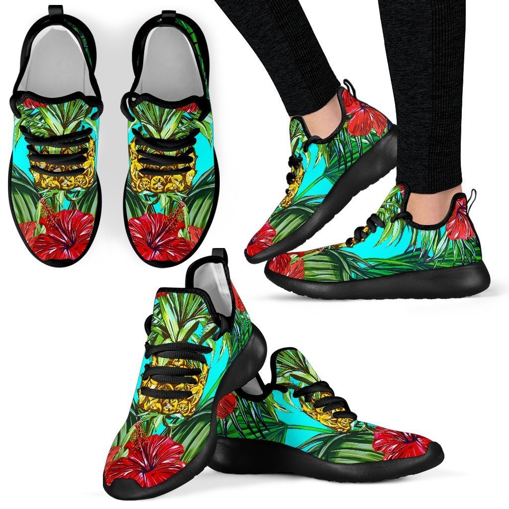 Pineapple Hibiscus Hawaii Pattern Print Mesh Knit Shoes GearFrost