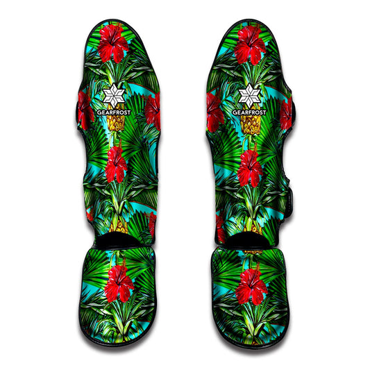 Pineapple Hibiscus Hawaii Pattern Print Muay Thai Shin Guard