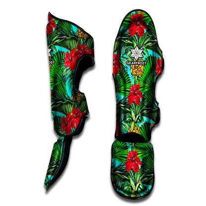 Pineapple Hibiscus Hawaii Pattern Print Muay Thai Shin Guard