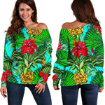 Pineapple Hibiscus Hawaii Pattern Print Off Shoulder Sweatshirt GearFrost