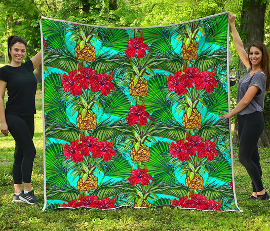 Pineapple Hibiscus Hawaii Pattern Print Quilt