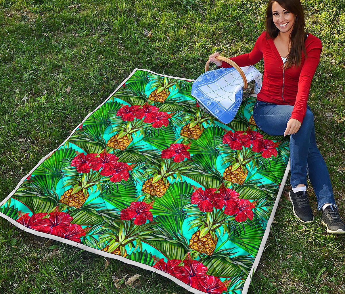 Pineapple Hibiscus Hawaii Pattern Print Quilt