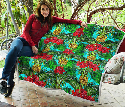 Pineapple Hibiscus Hawaii Pattern Print Quilt