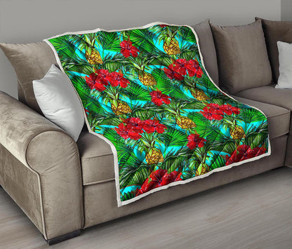Pineapple Hibiscus Hawaii Pattern Print Quilt