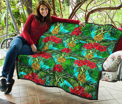 Pineapple Hibiscus Hawaii Pattern Print Quilt