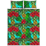 Pineapple Hibiscus Hawaii Pattern Print Quilt Bed Set