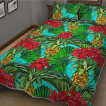 Pineapple Hibiscus Hawaii Pattern Print Quilt Bed Set