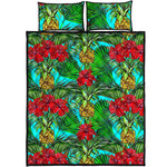 Pineapple Hibiscus Hawaii Pattern Print Quilt Bed Set