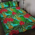 Pineapple Hibiscus Hawaii Pattern Print Quilt Bed Set