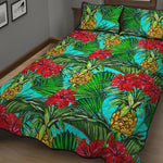 Pineapple Hibiscus Hawaii Pattern Print Quilt Bed Set