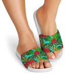 Pineapple Hibiscus Hawaii Pattern Print White Slide Sandals