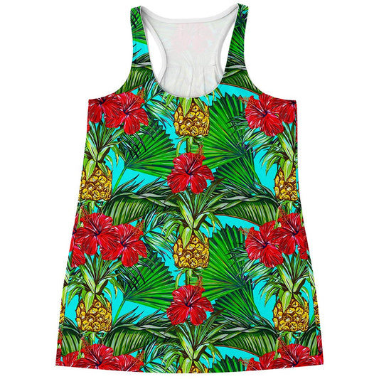 Pineapple Hibiscus Hawaii Pattern Print Women's Racerback Tank Top