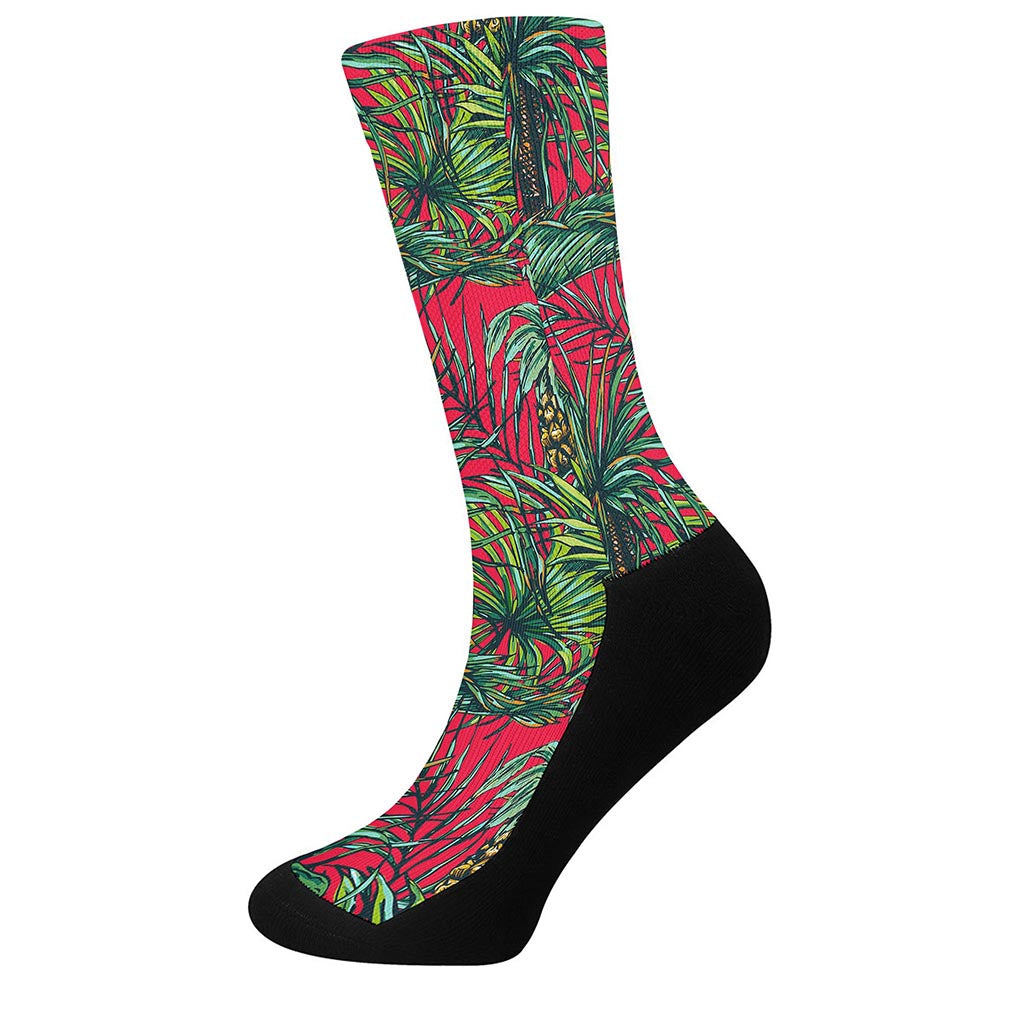 Pineapple Leaves Hawaii Pattern Print Crew Socks