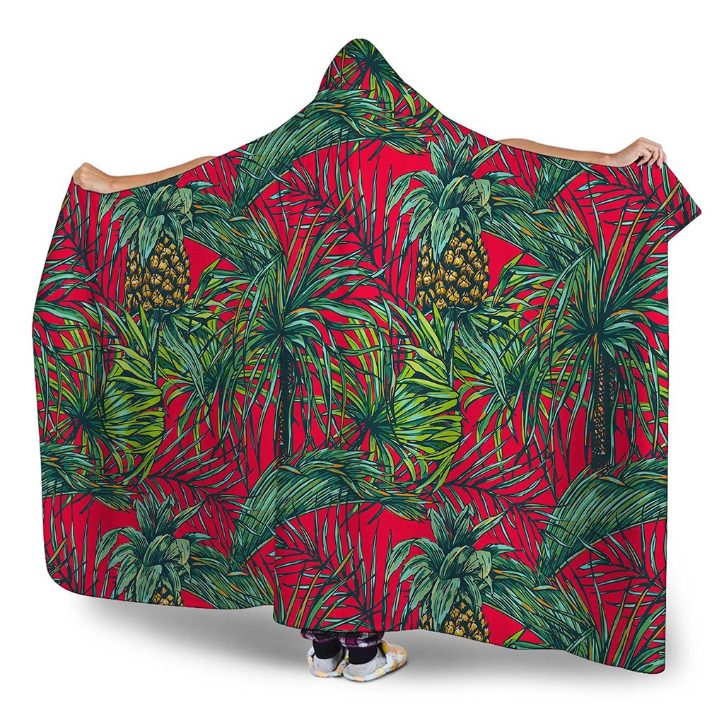 Pineapple Leaves Hawaii Pattern Print Hooded Blanket