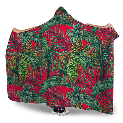 Pineapple Leaves Hawaii Pattern Print Hooded Blanket