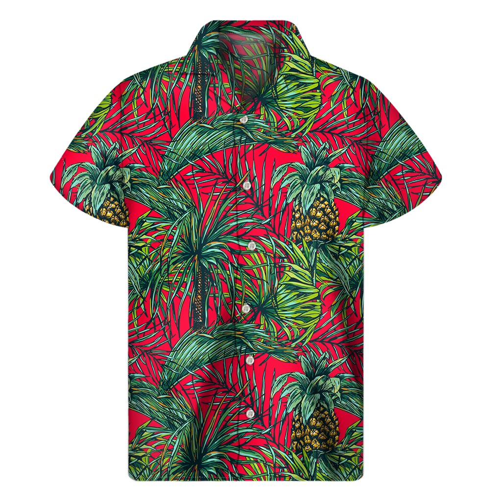 Pineapple Leaves Hawaii Pattern Print Men's Short Sleeve Shirt