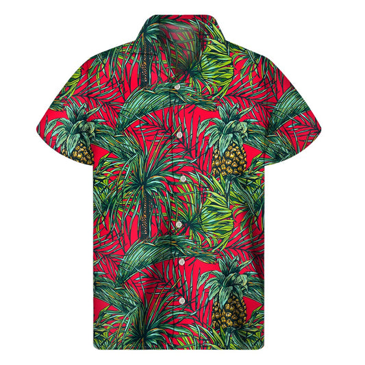 Pineapple Leaves Hawaii Pattern Print Men's Short Sleeve Shirt